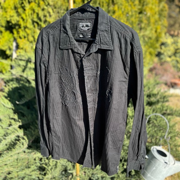 Mens XXL MARC ECKO BLACK LONG SLEEVED BUTTON UP SHIRT - Picture 8 of 8
